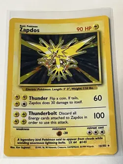 Zapdos Pokemon TCG Base Set 16/102 Unlimited Holofoil Holo Rare Card - Image 3