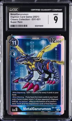 2021 DIGIMON CARD GAME CLASSIC COLL, SUPER RARE #EX1-021 METALGARURUMON CGC 9 - Image 1