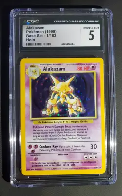 Alakazam Holo Rare 01/102 Base Set Unlimited 1999 Pokemon TCG CGC 5 - Image 1
