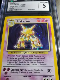 Alakazam Holo Rare 01/102 Base Set Unlimited 1999 Pokemon TCG CGC 5 - Image 2