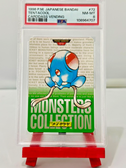 1996 POKEMON JPN BANDAI CARDDASS VENDING #72 TENTACOOL PSA 8 - Image 1