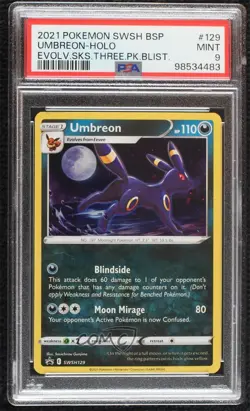 Umbreon (Evolving Skies Three Pack Blisters) Pokemon Sword & Shield PSA 9 - Image 1