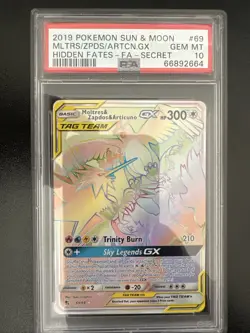 2019 Pokemon Sun & Moon Hidden Fates Full Art Moltrex Zapdos Articuno GX PSA 10 - Image 1