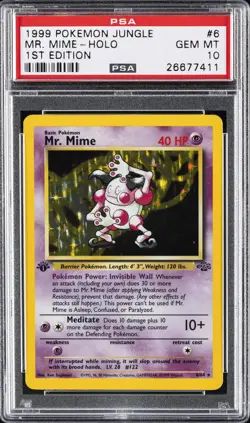 1999 POKEMON JUNGLE 1ST ED #6 MR. MIME-HOLO PSA 10 - Image 1