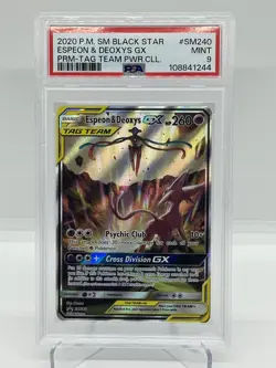 2020 Pokemon Sun & Moon Black Star Promo SM240 Espeon & Deoxys GX PSA 9 Mint - Image 1