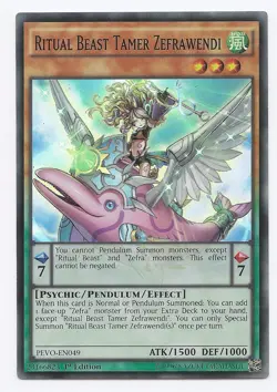 Ritual Beast Tamer Zefrawendi PEVO-EN049 Super Rare Yu-Gi-Oh Card 1st Edit New - Image 1