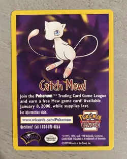 1999 Pokemon Wizards of the Coast Promos - CATCH MEW Card - Pokemon the Movie - Image 1
