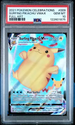 2021 POKEMON CELEBRATIONS #009 FULL ART/SURFING PIKACHU VMAX PSA 10 - Image 1
