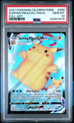 2021 POKEMON CELEBRATIONS #009 FULL ART/SURFING PIKACHU VMAX PSA 10 - Image 1