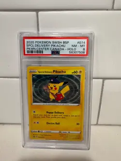 2020 Special Delivery Pikachu Pokemon Center Promo PSA 8 SWSH074 - Image 1