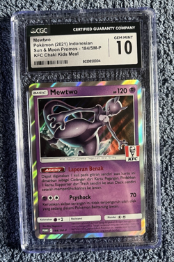 CGC 10 Mewtwo 2021 Pokemon Indonesian SM Promo KFC Chaki Kids Meal Holo 184/SM-P - Image 1