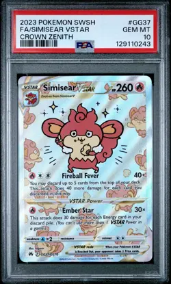 2023 POKEMON SWORD & SHIELD CROWN ZENITH #GG37 SIMISEAR VSTAR FULL ART PSA 10 - Image 1