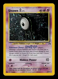 Unown [A] 14/75 Holo Swirl - LP - Neo Discovery, WOTC Pokemon Vintage 2001 - Image 1