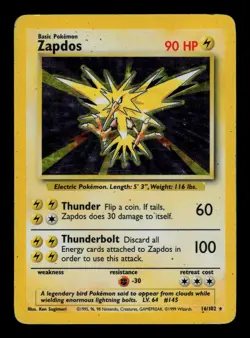 Zapdos 16/102 Holo - MP - Base Set, WOTC Pokemon Vintage 1999 - Image 1