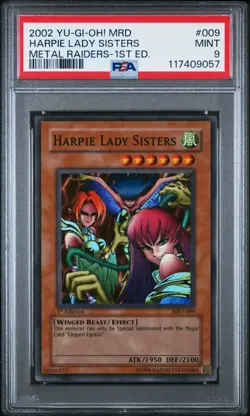 PSA 9 1ST ED HARPIE LADY SISTERS 2002 YU-GI-OH! MRD-METAL RAIDERS #009 - Image 1