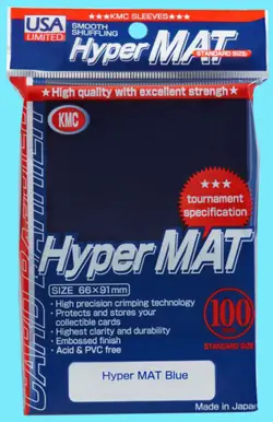100 KMC HYPER MAT BLUE Standard Deck Protector Sleeves Japan Card Barrier Matte - Image 1