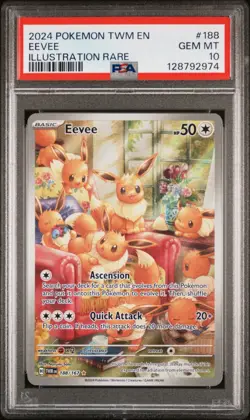 Eevee 188/167 PSA 10 ILLUSTRATION RARE HOLO 2024 Pokemon Twilight Masquerade 188 - Image 1