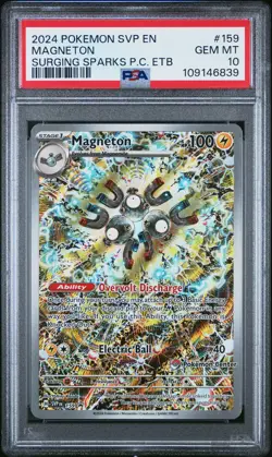 2024 POKEMON SVP SURGING SPARKS POKEMON CENTER ETB PROMO #159 MAGNETON PSA 10 - Image 1