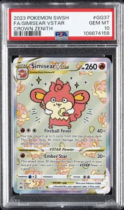 2023 POKEMON SWORD & SHIELD CROWN ZENITH #GG37 FULL ART/SIMISEAR VSTAR PSA 10 - Image 1