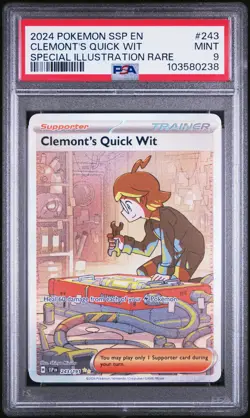 2024 POKEMON SSP EN-SURGING SPARKS #243 CLEMONT'S QUICK WIT PSA 9 - Image 1
