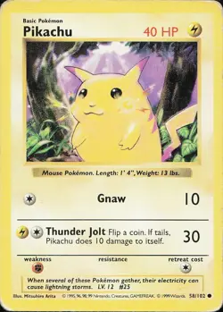 Pikachu Shadowless Yellow Cheeks - 58/102 Base Set H-Played - Pokemon Card - Image 1