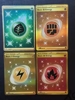 Pokemon TCG Gold Energy Cards (Lot Of 4) Grass Fire Lightning Fighting All NM - Image 1