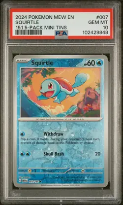 SQUIRTLE Reverse Holo 7/165 2025 Pokemon English 151 5-Pack Mini Tins PSA 10 - Image 1