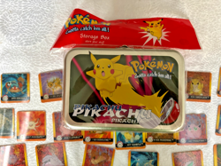 New Nintendo Vtg Pokemon Storage Tin Box Pikachu 1999 + Artbox Flipz cards 36 - Image 1