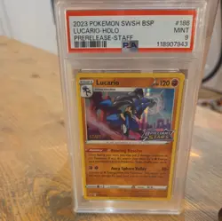 POP 22 - PSA 9 Lucario STAFF Pokemon Promo Card Brilliant Stars Stamped SWSH186 - Image 1
