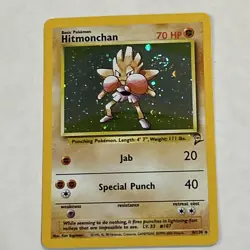 Hitmonchan 8/130 Holo Rare Base Set 2 Pokemon Card With Swirl - Image 1