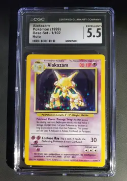 CGC 5.5 Excellent+ Alakazam Pokemon 1999 Base Set Unlimited 1/102 HOLO Rare Card - Image 1