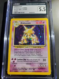 CGC 5.5 Excellent+ Alakazam Pokemon 1999 Base Set Unlimited 1/102 HOLO Rare Card - Image 3