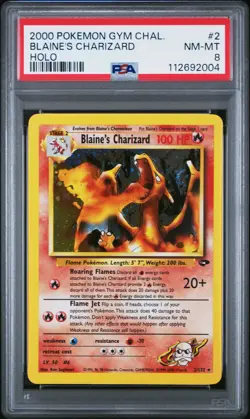 2000 POKEMON GYM CHALLENGE HOLO #2 BLAINE'S CHARIZARD PSA 8 - Image 1