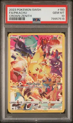 2023 POKEMON SWORD & SHIELD CROWN ZENITH #160 FULL ART/PIKACHU PSA 10 - Image 1