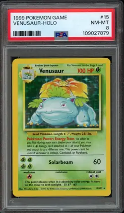 1999 Pokemon Base Set Venusaur 15/102 Holo PSA 8 NM-MT - Image 1