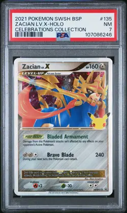 2021 POKEMON SWSH BLACK STAR PROMO CELEBRATIONS COLL #135 ZACIAN LV.X-HOLO PSA 7 - Image 1
