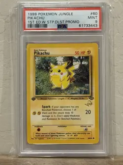 1999 Pokemon Jungle Pikachu 1st Edition DLST Promo Gold Wizards Stamp #60 PSA 9 - Image 1