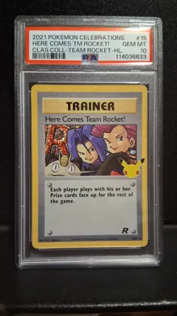 PSA 10 Here Comes Team Rocket! Pokemon Celebrations Classic Collection Card - Image 1