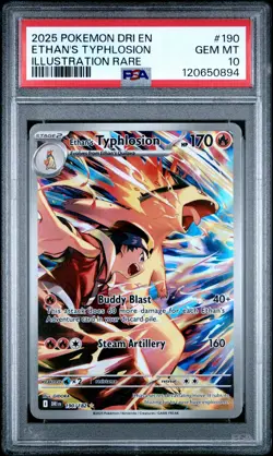 2025 POKEMON DRI EN-DESTINED RIVALS ILLUSTRATION RARE ETHAN'S TYPHLOSION PSA 10 - Image 1