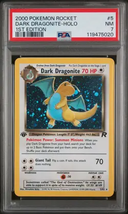 Dark Dragonite 1st Edition 5/82 Team Rocket Holo Pokemon PSA 7 NM - Image 1