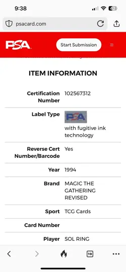 SOL RING Revised Edition 1994 Magic The Gathering MTG PSA 9 MINT 🔥Restricted!🔥 - Image 4