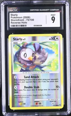 CGC 9 MINT Starly 2008 Stormfront 75/100 Reverse Holo Pokemon Card - Image 1
