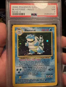2/130 Pokemon Base Set 2 Blastoise Holo PSA NM 7 With Swirl - Image 1