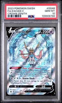 2023 POKEMON SWORD & SHIELD CROWN ZENITH #GG48 FULL ART/ZACIAN V PSA 10 - Image 1