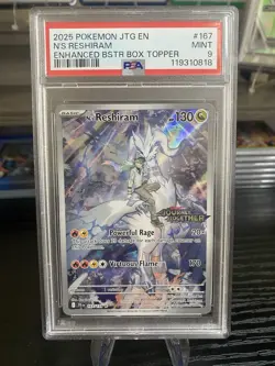 2025 Pokemon JTG EN - N’S Reshiram #167/159 - Enhanced BSTR Box Topper - PSA 9! - Image 1