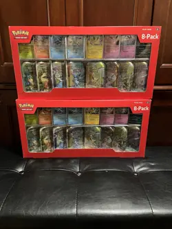 Pokemon Prismatic Evolutions 8 Mini-Tins with Promo Cards Costco 2-Pack sealed - Image 1