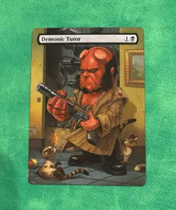 Demonic Tutor MIB Alter Hellboy MTG Altered art MAGIC Hand Painted Card - Image 1