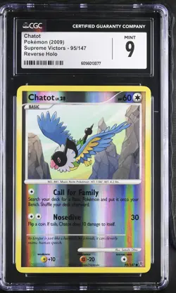 CGC 9 MINT Chatot 2009 Supreme Victors 95/147 Reverse Holo Pokemon Card - Image 1