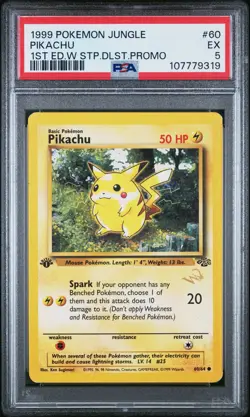 1999 POKEMON JUNGLE 1ST ED W STAMP DUELIST PROMO #60 PIKACHU PSA 5 - Image 1