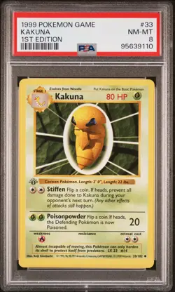 1999 POKEMON BASE SET 1ST EDITION #33 KAKUNA PSA 8 - Image 1